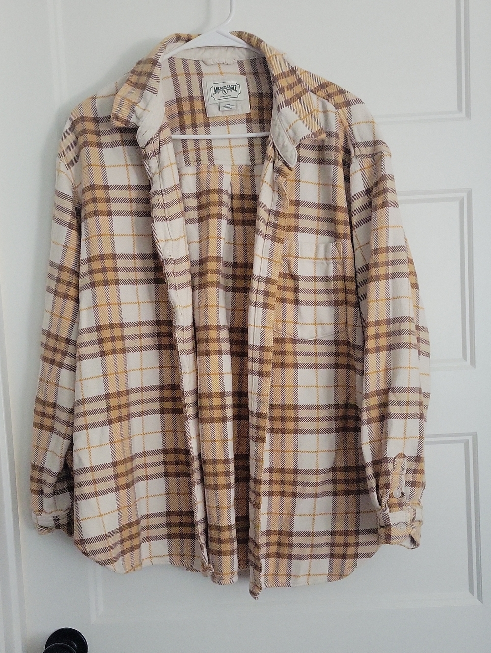 American Eagle Outfitters Plaid Utility Jacket in Cream and Brown Plaid